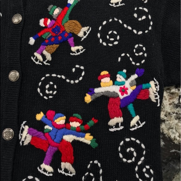 Vintage Michael Simon Embroidered Ice Skaters Cardigan - Women’s XL - Picture 6 of 8